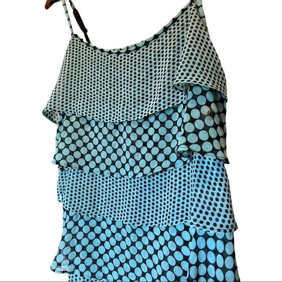 😊3/$30 NY&C sheer ruffle tank top, aqua & black Size M NWT 🏷 - Picture 3 of 8